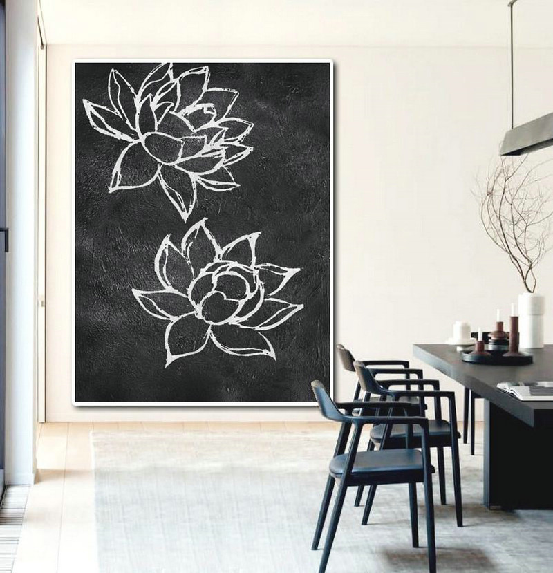 Contemporary Art Wall Decor,Black And White Minimal Painting On Canvas - Big Painting